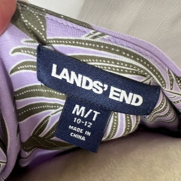 LANDS END szM-TALL TROPICAL DRESS PURPLE GREEN FLATTERING CROSS TOP SOFT FABRIC - Picture 5 of 7